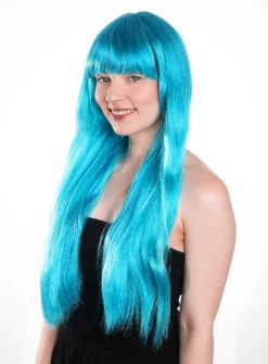 Perruque Cheveux Longs Turquoise Avec Frange