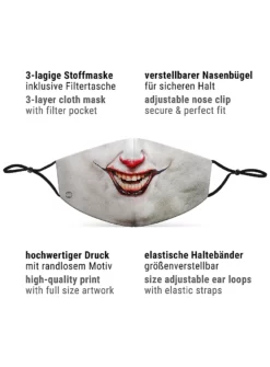 Masque En Tissu Clown De L'horreur -Halloween Soldes masque en tissu clown de lhorreur mw 139620 4 features
