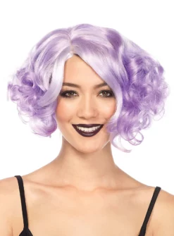 Perruque Bob Bouclée Violet-blanc