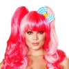 Perruque Bouclée Rose Fluo Avec Couettes Amovibles -Halloween Soldes perruque bouclee rose fluo avec couettes amovibles mw 205192 1