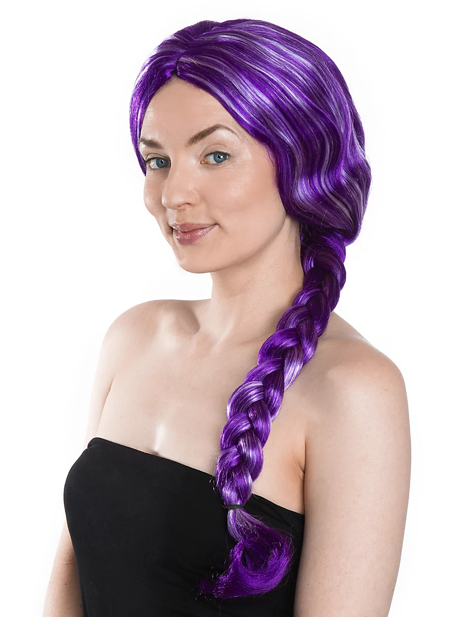 Perruque Cheveux Longs Lilas Avec Tresse Et Mèches Blanches 3 Perruque Cheveux Longs Lilas Avec Tresse Et Mèches Blanches