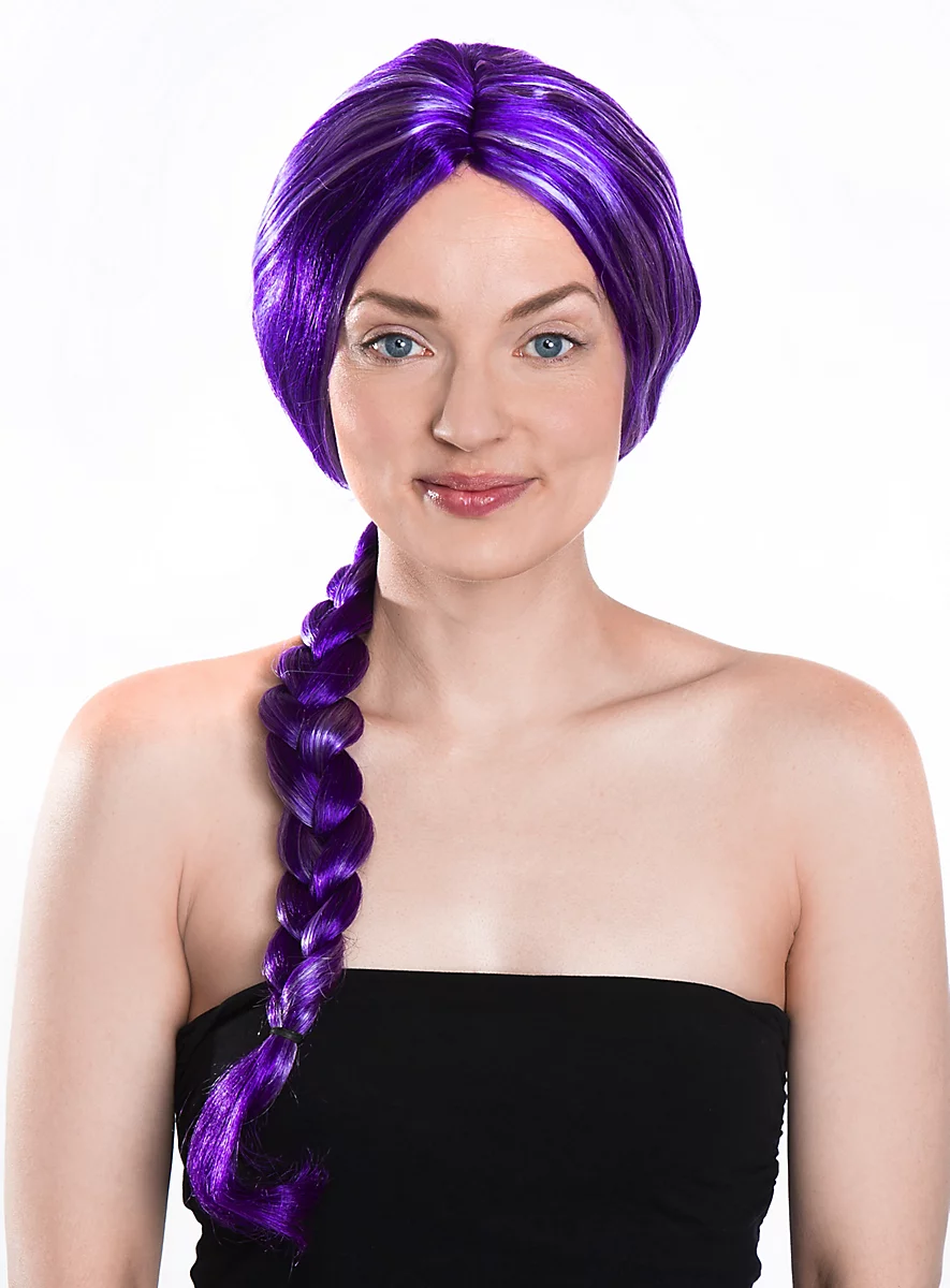 Perruque Cheveux Longs Lilas Avec Tresse Et Mèches Blanches 4 Perruque Cheveux Longs Lilas Avec Tresse Et Mèches Blanches – Image 2