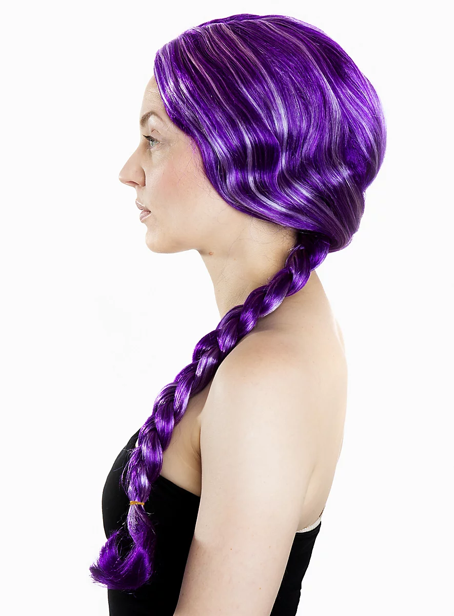 Perruque Cheveux Longs Lilas Avec Tresse Et Mèches Blanches 5 Perruque Cheveux Longs Lilas Avec Tresse Et Mèches Blanches – Image 3