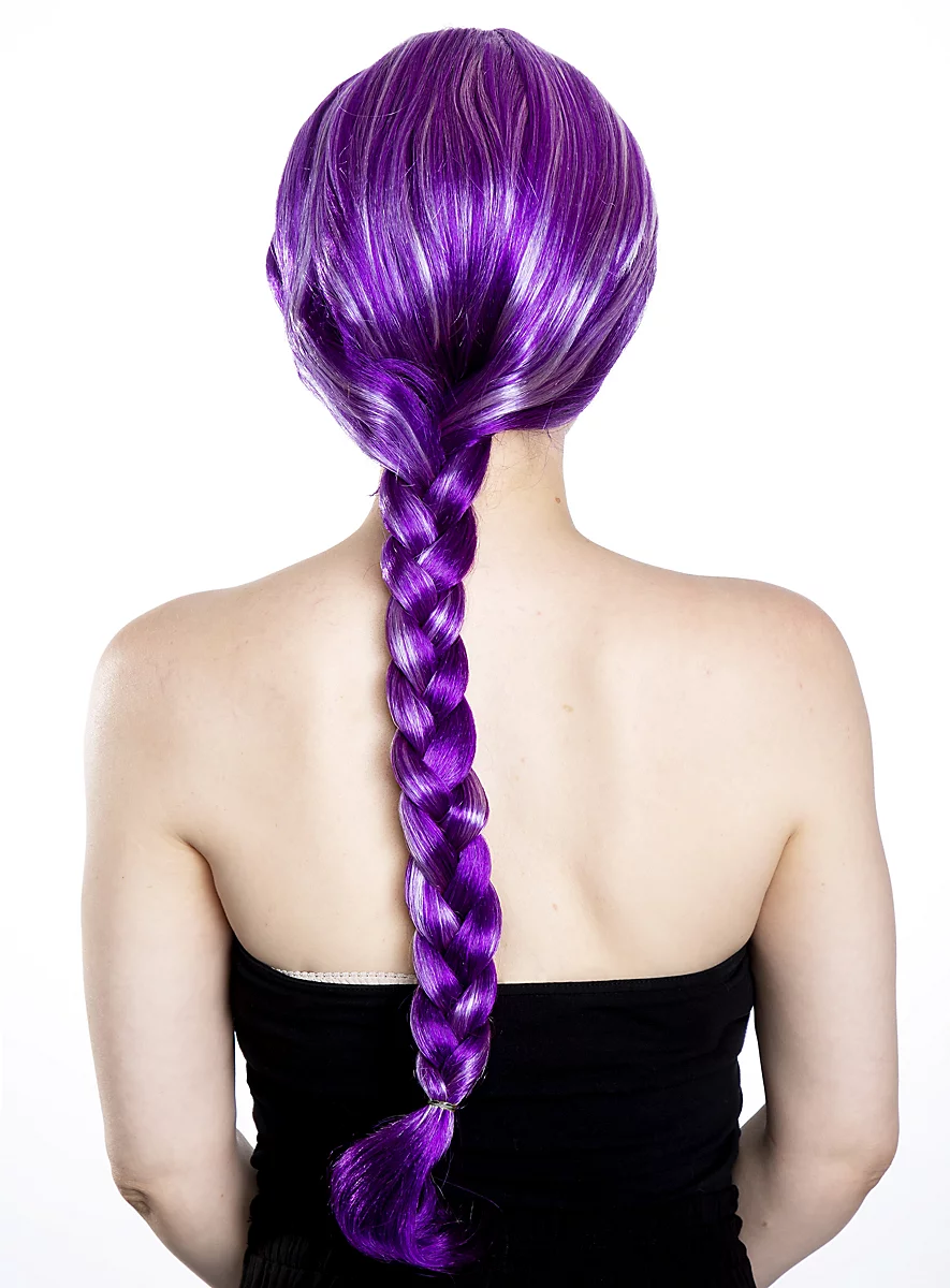 Perruque Cheveux Longs Lilas Avec Tresse Et Mèches Blanches 6 Perruque Cheveux Longs Lilas Avec Tresse Et Mèches Blanches – Image 4
