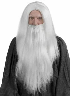 Halloween Soldes 15 Perruque Gris-blanc à Cheveux Longs Avec Barbe Complète Jusqu'à La Poitrine