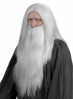 Halloween Soldes -Halloween Soldes perruque gris blanc a cheveux longs avec barbe complete jusqua la poitrine 139292 2