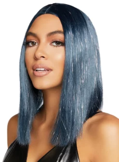 Perruque Long Bob Argent-indigo