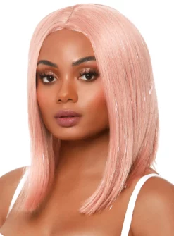 Perruque Long Bob Argent-rose