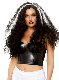 Perruque Longue Bouclée Noire Et Blanche