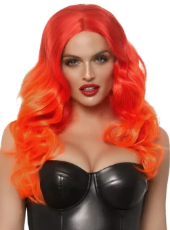 Perruque Ombre Cheveux Longs Rouge-orange